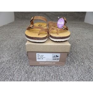 Plakton Women's Roble Brown Leather Gel Touch Thong Sandals EU 38 US 7.5 NEW